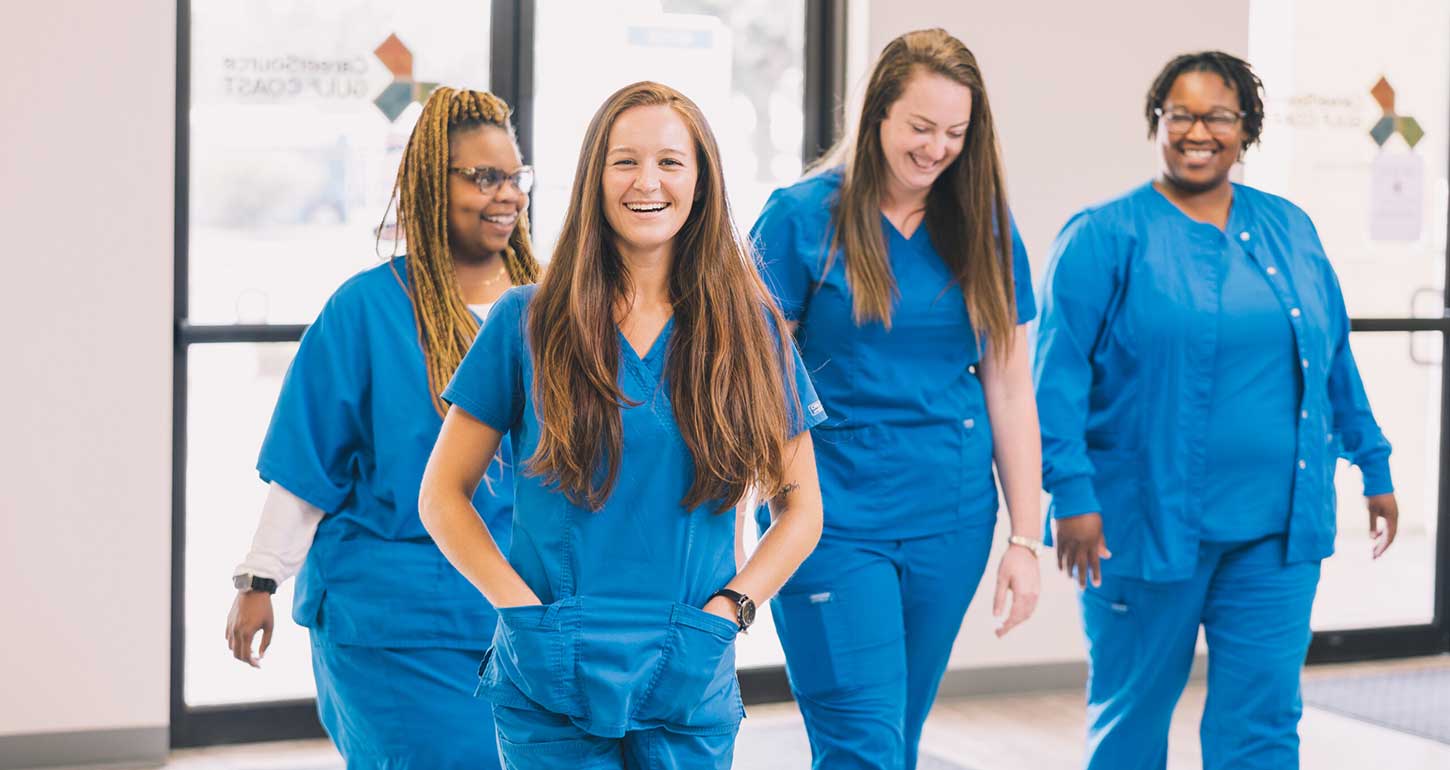 Picture of nursing students entering a career center